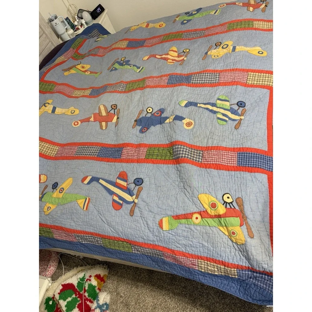 Vintage The Company Kids Store Airplanes Quilt Full/ Queen Blue Kids 100% Cotton